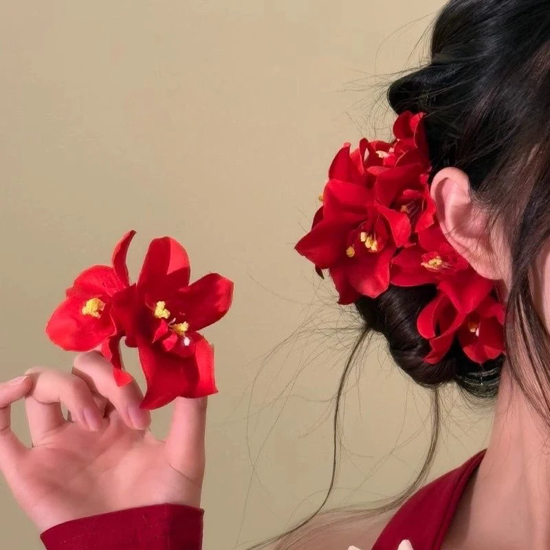 Jepit Rambut Bunga Lily Cakar Rambut Bunga Plastik untuk Wanita Anak Perempuan Klip Hiu Serbaguna Manis Aksesori Rambut Indah