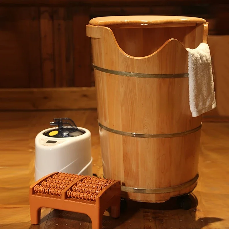 New Heated Fumigated Wooden Barrel For Feet Thermostatic Sweat Steaming High-depth Bucket Over Knee With Lid Foot Bath