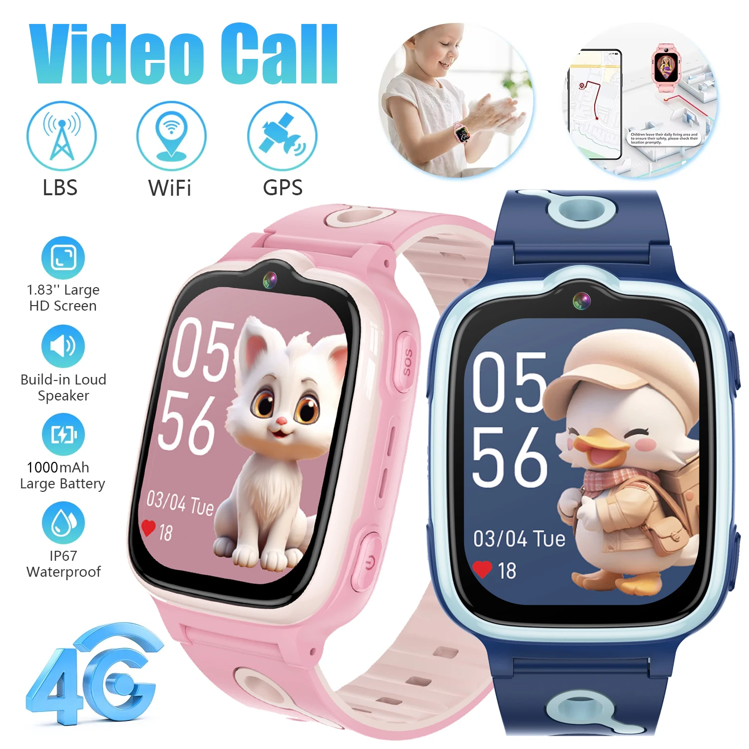 

New Kids 5G Smart Watch SOS GPS+BDS/ Location Phone Call Camera Child Smartwatch 1.83 Inch WIFI Waterproof For Watch Gift WeChat