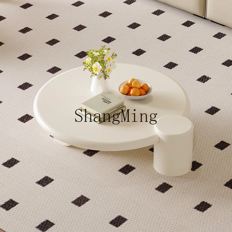 

LXY light luxury small apartment art Internet celebrity cream wind round living room rock slab coffee table