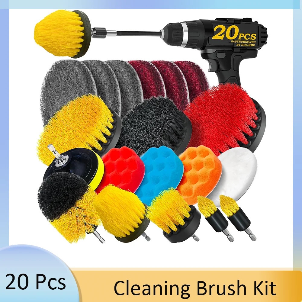 

20 Pcs Cleaning Brush Attachments Set with Extend Long Attachment Car Polishing Pad Kit Cleaning Supplies Shower Scrub Scratch