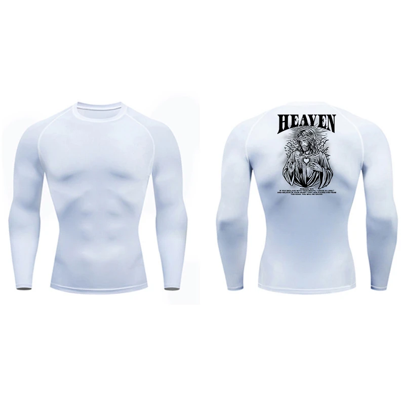 Graphic Compression Shirt for Men Christian Athletic Workout Running Tshirt Tops Spring Fall Long Sleeve Baselayers Undershirts