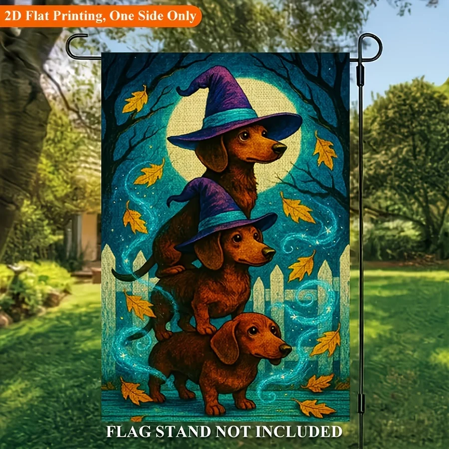2D Flat - 2D Flat - 2D 1pc 2D Print Garden Flag 12 X 18In Halloween Magic Dachshund Garden Flag Peach Skin Double-Sided Welcome Flag Is Very Suitable for Garden, Lawn, Courtyard, Home, Outdoor, Beach Decoration Flag Outdoor Decoration Popular Latest