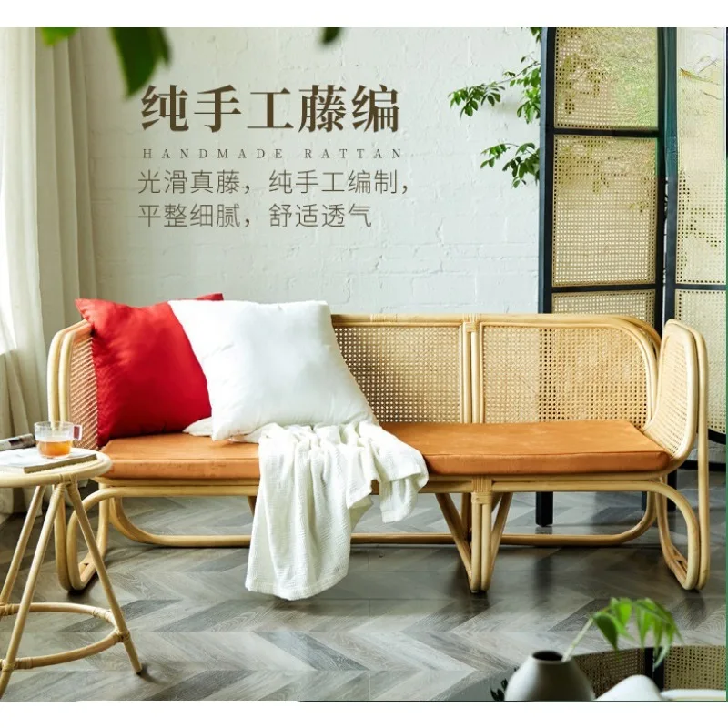 The product can be customized.Rattan woven sofa, Nordic modern home three-seater combination, simple solid wood