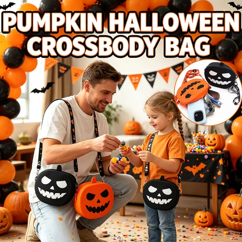 Pumpkin Crossbody Bag for Women Halloween Waterproof Silicone Cosmetic Bag Devil Messenger Shoulder Purse & Party Tote