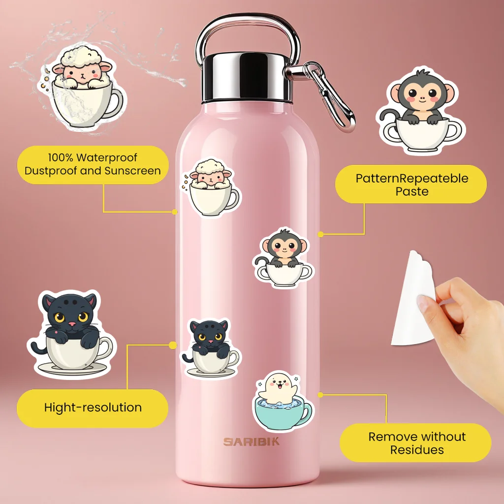 35-100 قطعة كأس الحيوان ملصق ألبوم سكرابوكينغ لاصقة تزيين Kawaii القرطاسية المعلم مكافأة ملصقات ديكو الأمتعة المحمول