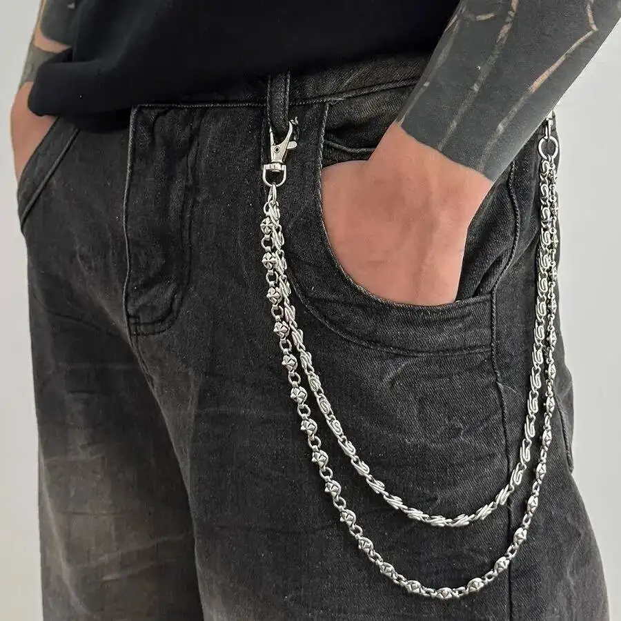 z hiphop dupla camada irregular chaveiro carteira cinto corrente homens punk calças hipster calça jean corrente jóias acessórios