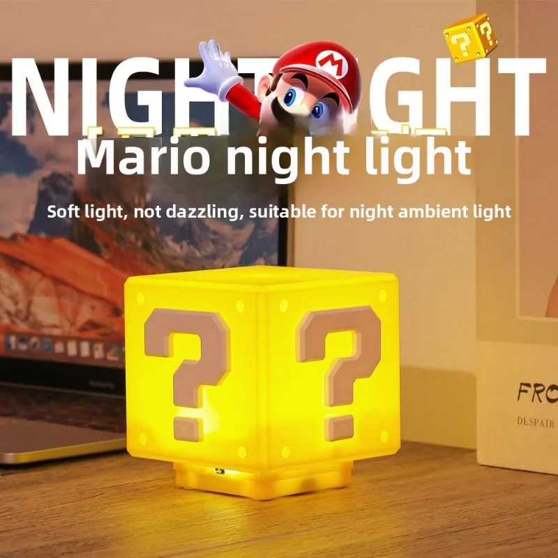 

Mario Super Mario Bros Fashion Cube Night Light Built-in Sound Effects Sleep Ambience Lamp Bedroom Bedside Toy Cute Fun Gifts