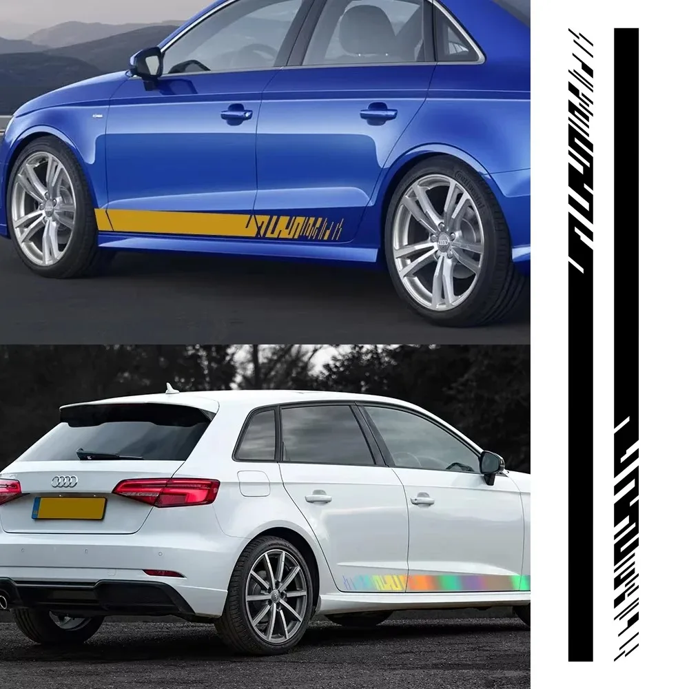 

2pcs Car Sticker Vinyl Film Decal Side Skirt Trims Stripes For Audi A3 8V 8P 8Y 8L Sedan TFSI Sportback S3 RS3 Decoration Decals