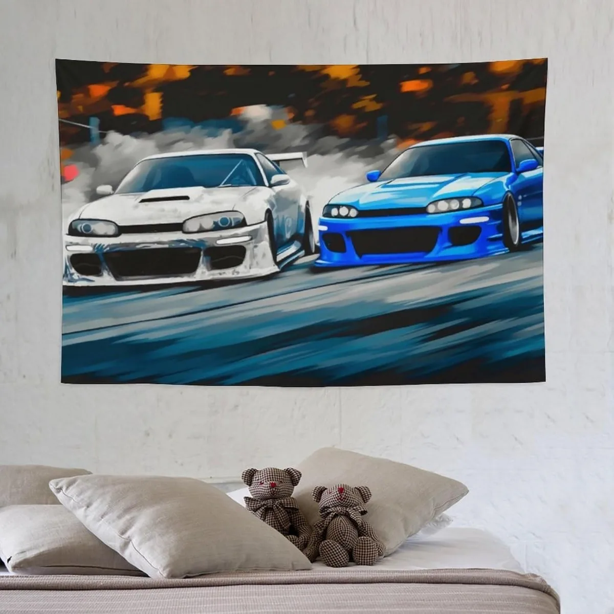 Dynamic Sports Car Racing Tapestry Wall Art Hanging Modern Auto Muscle Car Speed Decor 150x300cm
