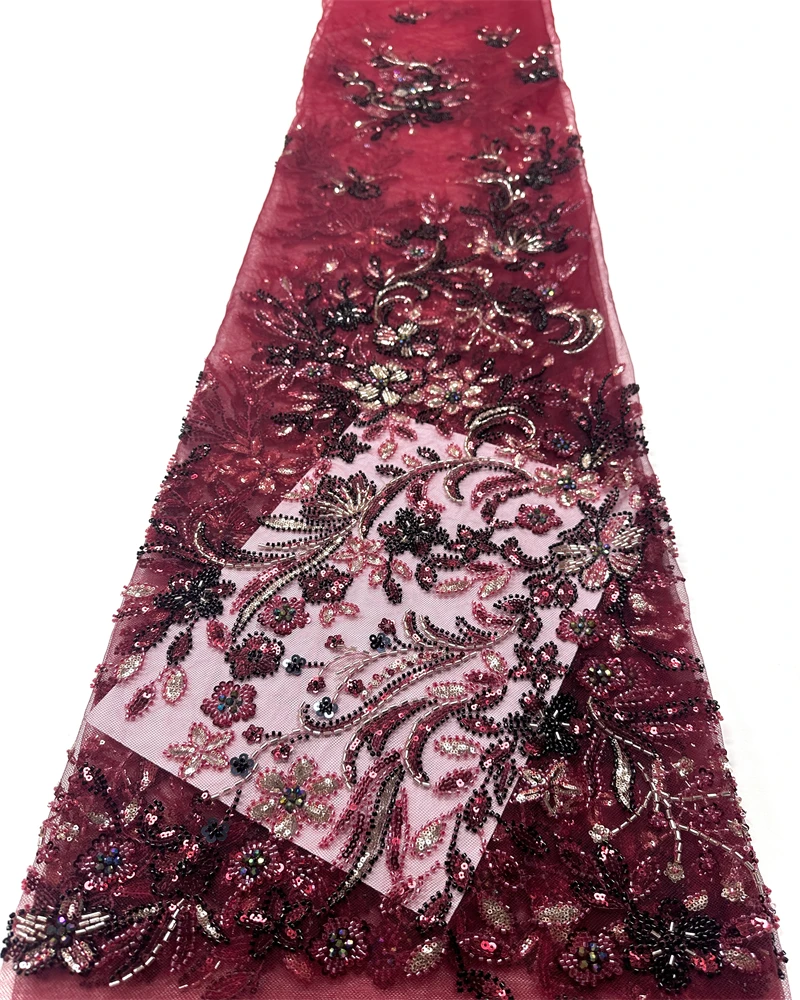 

Wholesale African Heavy Beaded Lace Fabric 2025 High Quality Nigerian Luxury Sequin Lace French Tulle Fabric for Party Dress,
