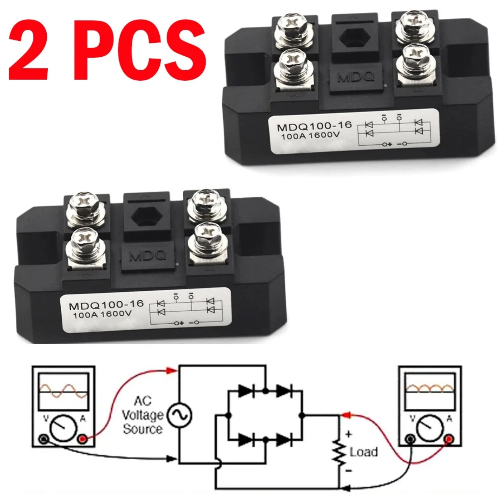 2pcs Single Phase Diode Bridge Rectifier 100A 1600V, Low VF High Temp for PWM Inverter Motor Drive Charger