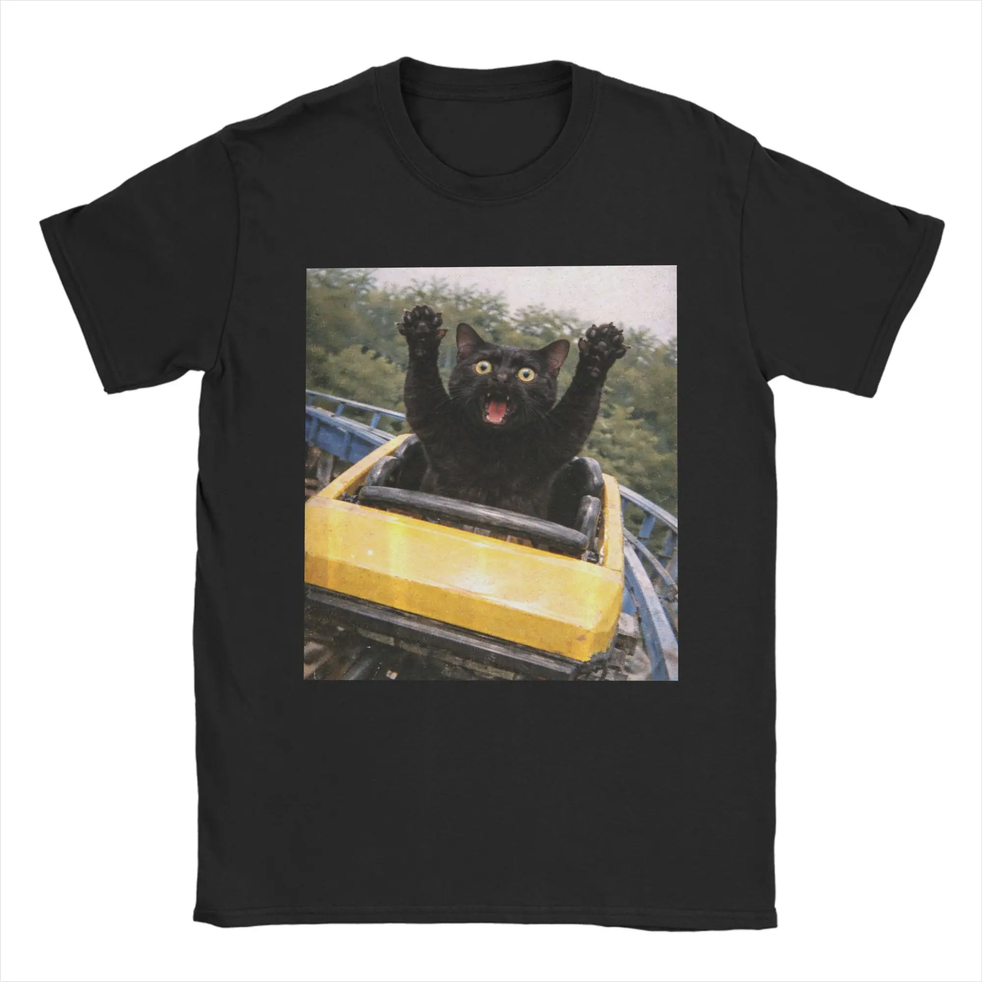 Couple T-Shirt Funny Cat Roller Coaster Silly Meme Graphic Bombay Black Cat T Shirts Hipster  Summer Tees Clothes Gift