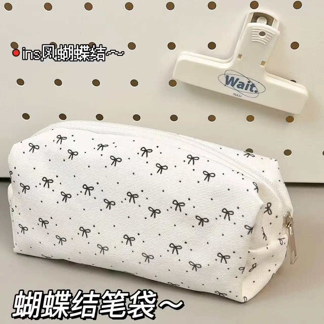 Ins Black Bow Pencil Case Large Capacity Pencil Bag Stationery Storage Bag School Organizer Supplies Women Girls Cosmetic Bag