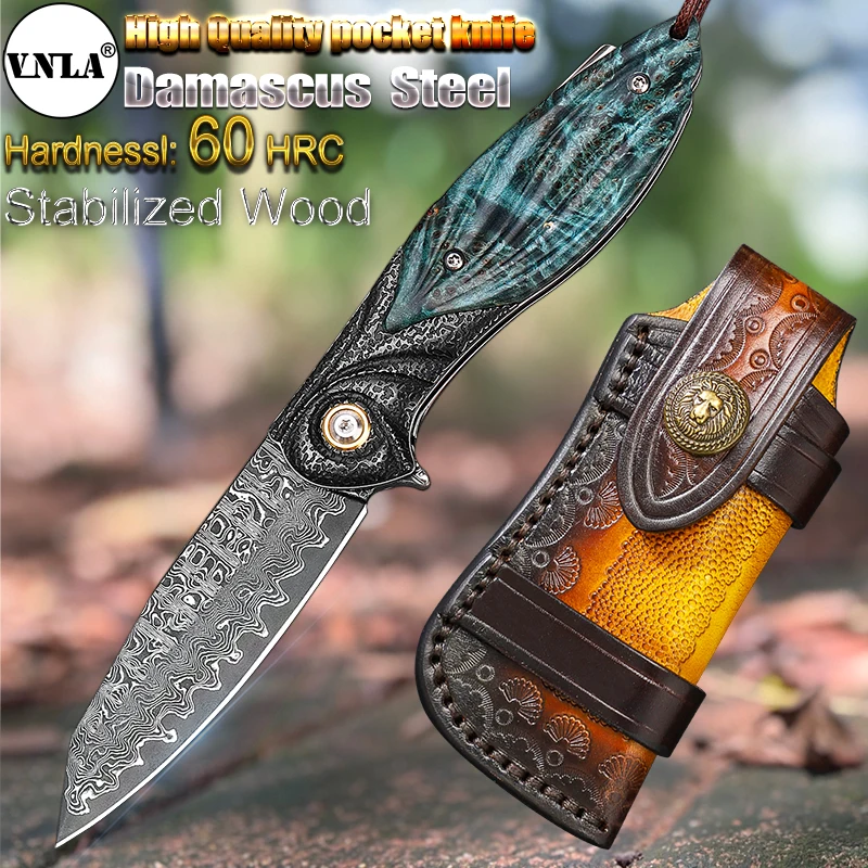 

VNLA VG-10 Damascus steel Portable Sharp Knife Outdoor Survival Tactical Camping hunting Fish Knife EDC Fruit Tool Pocket Knife