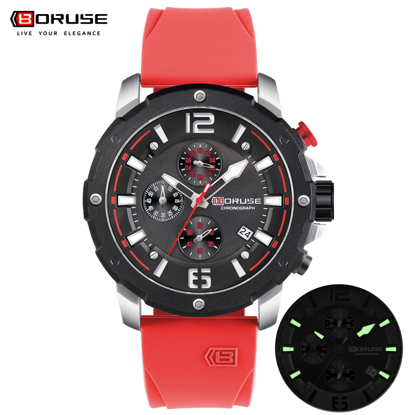 

BORUSE Brand Luxury Silicone Sport Watch Fashion Men Watches Men Quartz Date Clock Waterproof Wristwatch Chronograph Clock Man