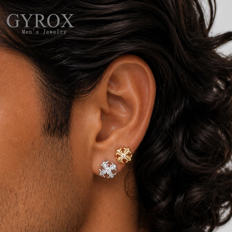 Delicate Luxurious 925 Sterling Silver 18k Gold Plated Pave Zircon Cross Flower Stud Earrings