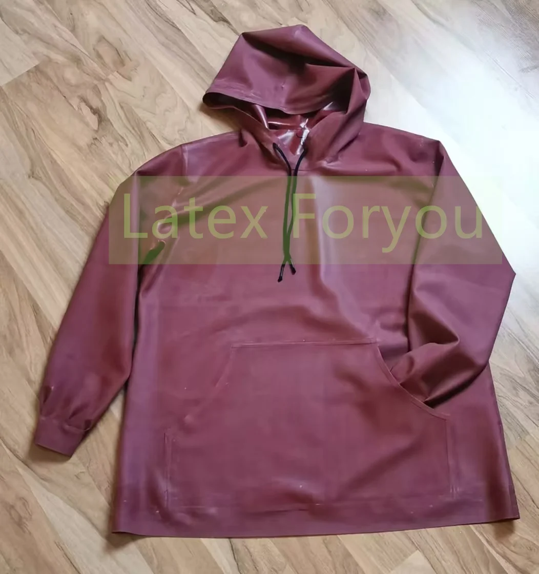 

Black Handmade Fetish Latex Coat With Pocket Rubber Gummi Jacket Hoodie Role Latex Men's Top Daily Wear Halloween Cosplay Party