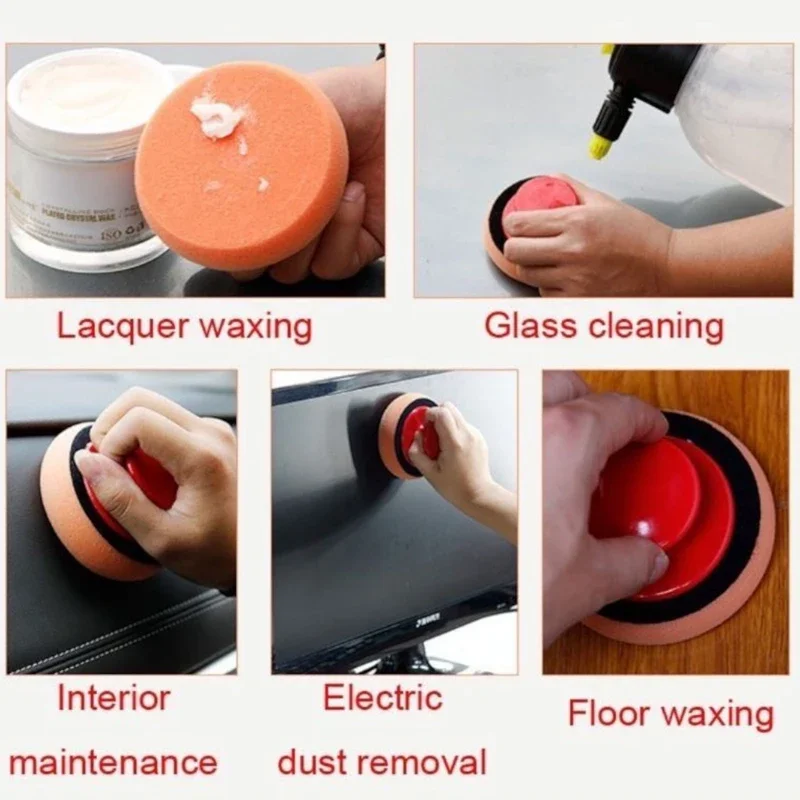 Car Wash Wax Polishing Sponge Pads with Handle Microfiber Applicator Car Cleaning Tools Auto Polisher Waxing Sponge Accessories