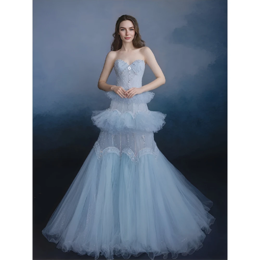 

ESBRIDE Gowns Evening Dress Luxury Strapless Sleeveless Party Dresses Land-Length Prom Dress Elegant Dresses for Parties