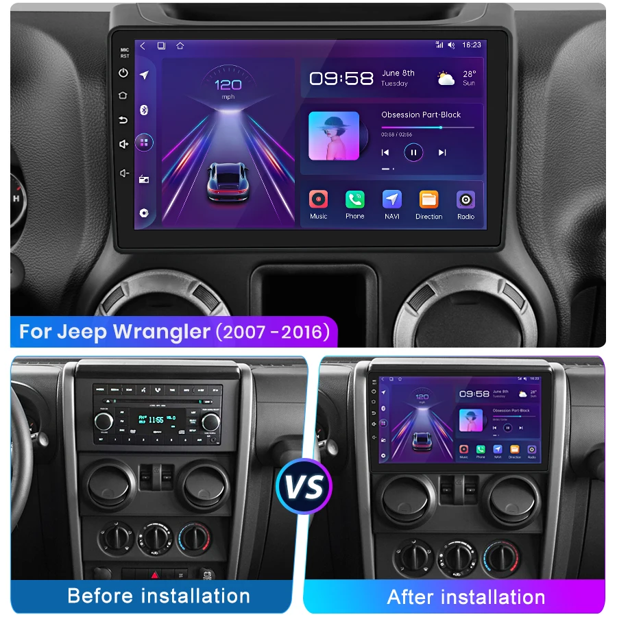 Junsun Wireless CarPlay for Apple Autoradio for JEEP Wrangler 2007-2016 Car Radio Stereo Multimedia Android Auto GPS Head Unit