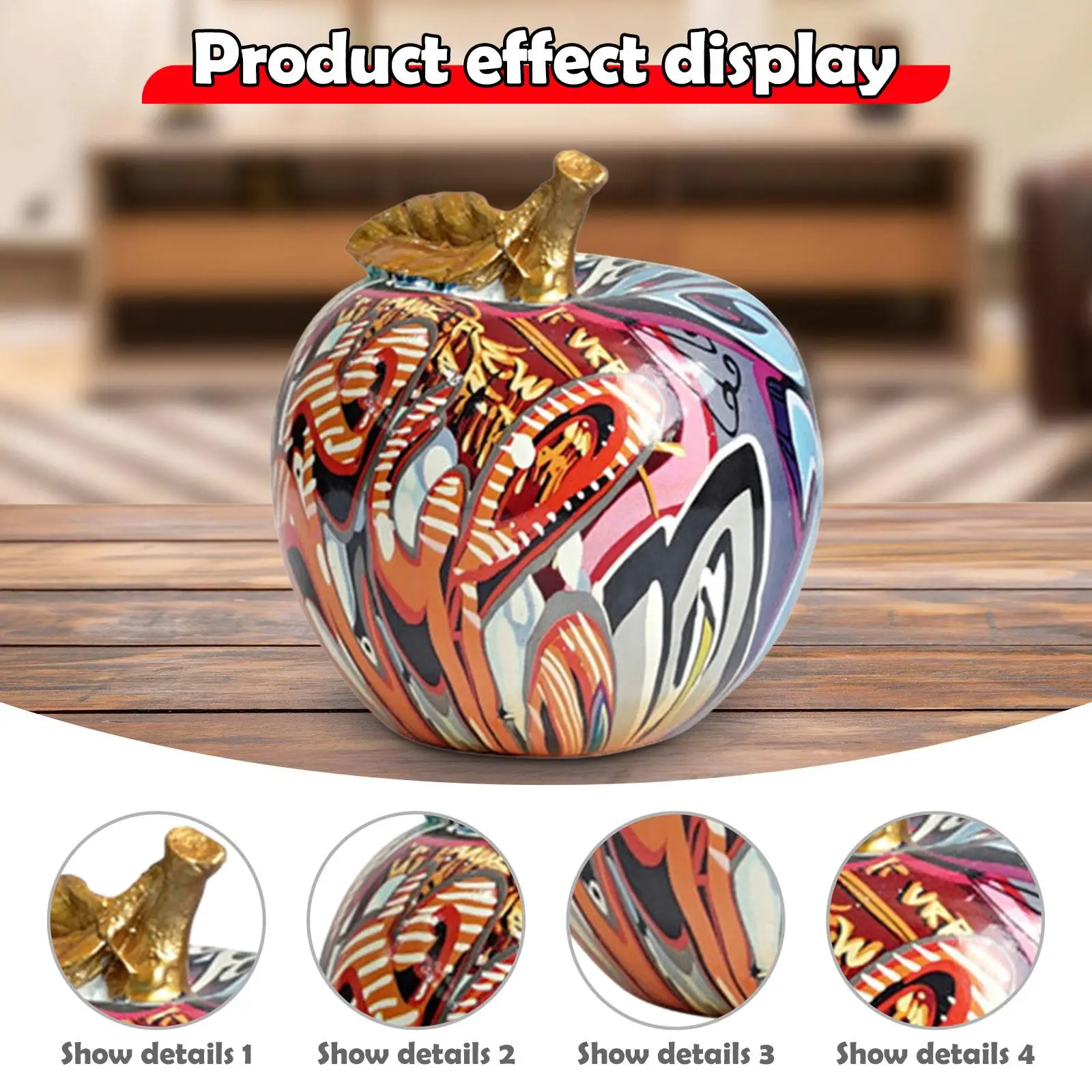 Graffiti maçã estatueta estátua escultura de frutas moderno decorativo ornamento de mesa para escritório prateleira entrada decoração casa acento