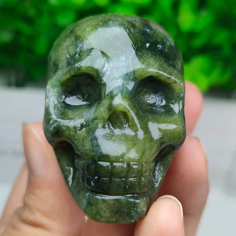 Natural Serpentine Skull Gift for Halloween Holidays Unique Collectible Item Perfect for Decorating Your Office or Home