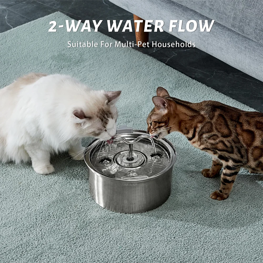 3.2L Automatic Cat Fountain Stainless Steel Pet Water Feeder Dog Water Dispenser with Level Window Suitable for Multiple Pets