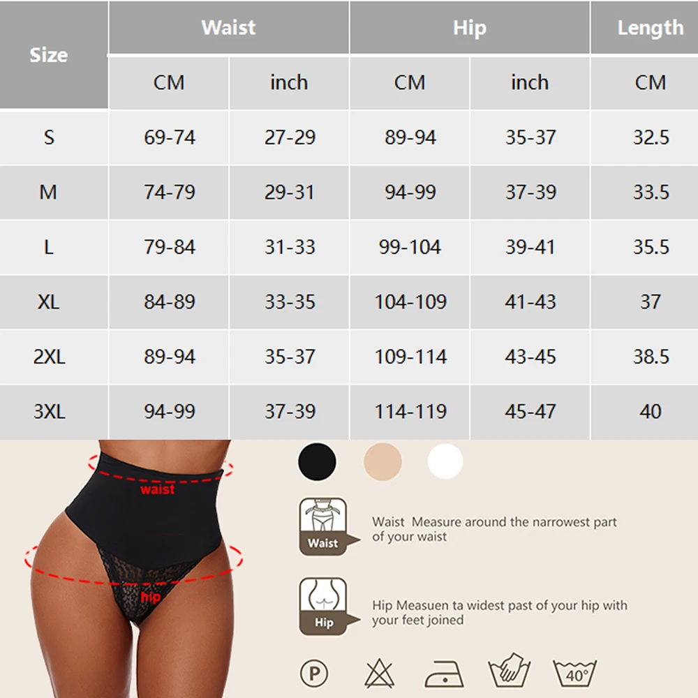 High Waist Tummy Control Thong Shapewear for Women Sexy Lace Seamless Shaping Underwear Butt Lifter Belly Shaping Cincher Brief