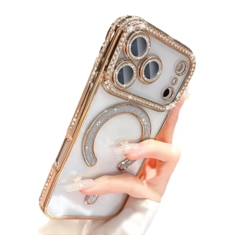 

Magnetic Glitter Diamond for iPhone 15 Plus Case[Compatible with MagSafe] Sparkle Rhinestone Camera Lens Protector Plated, Crts