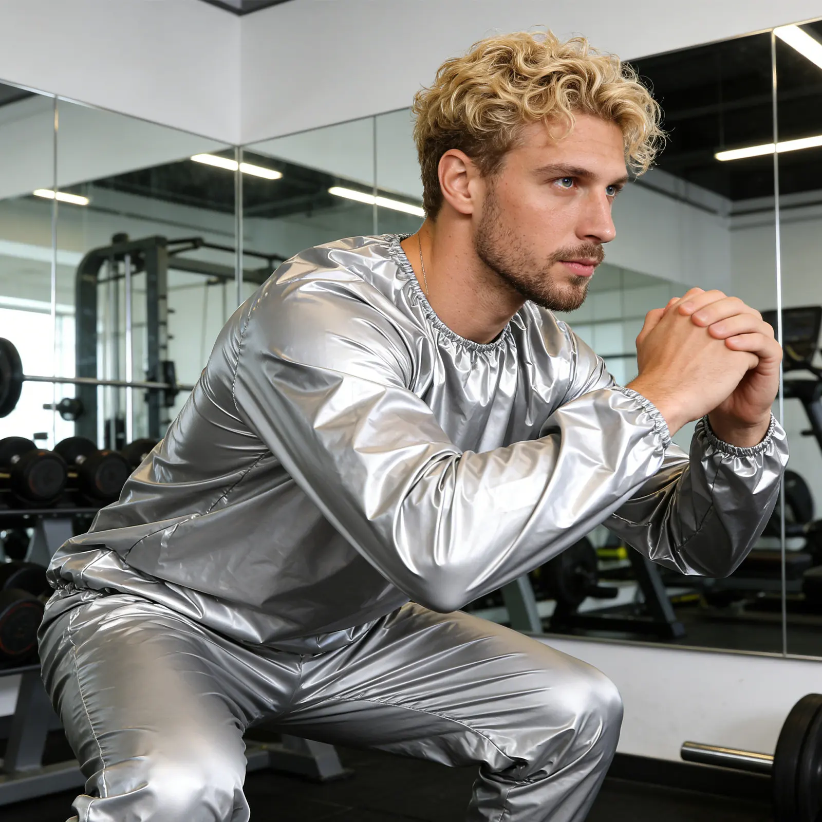 Sauna Suit for Men and Women 0.15mm Silver Full Body Plastic Sweat Suit Gym Workout Training Heat Trapping Fat Burning