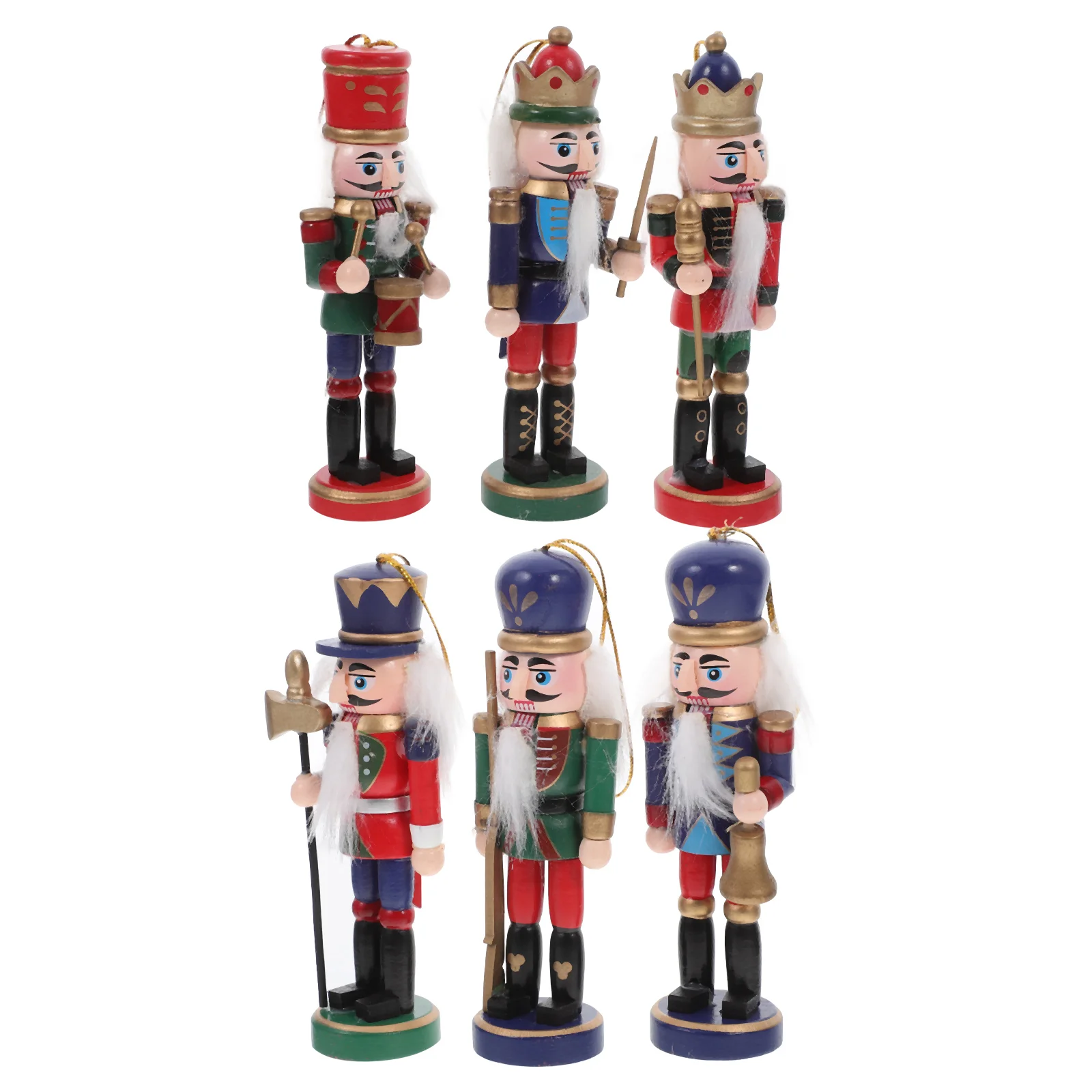 

6 Pcs 12cm Nutcracker Puppet Soldier Ornament Pendant Set of Six Baby Toy Hanging Wood Nutcrackers Craft Xmas Statue