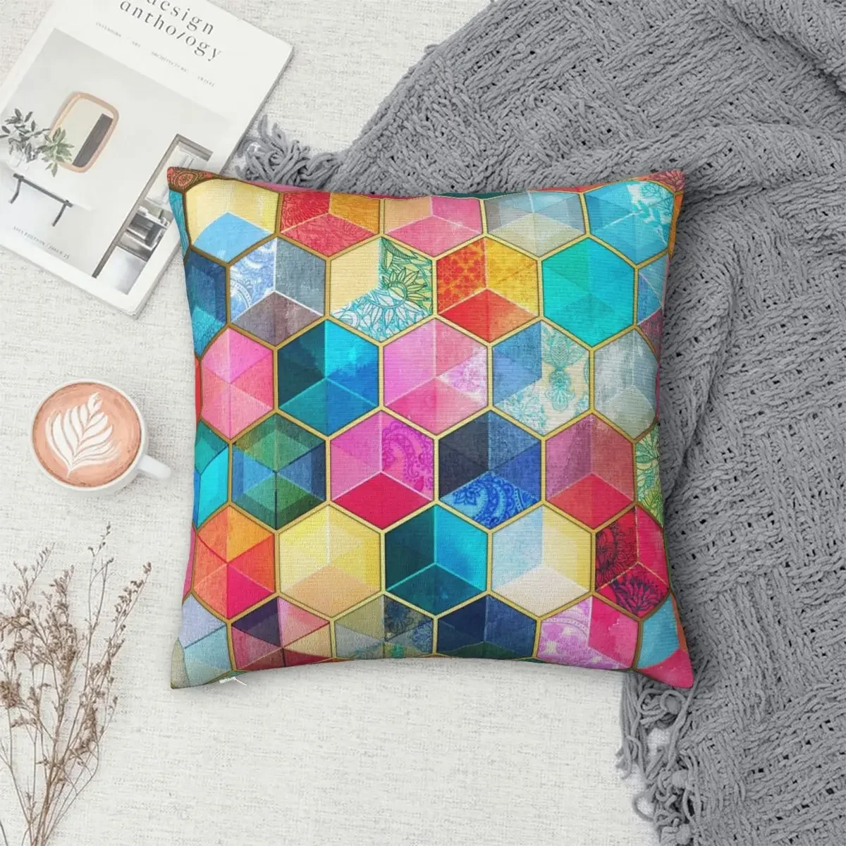 

Crystal Bohemian Honeycomb Cubes Pillowcase Polyester Pillows Cover Cushion Comfort Throw Pillow Sofa Decorative Cushions Used