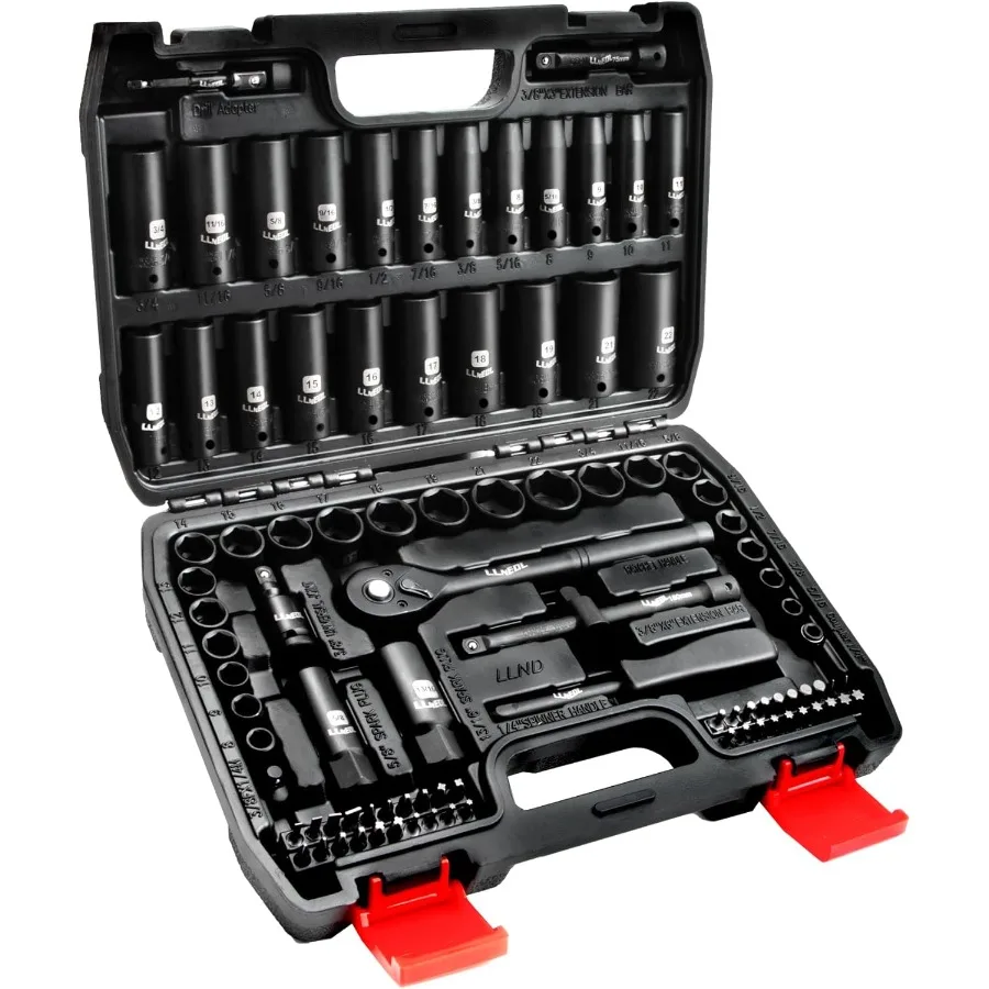 

Impact Socket Set 3/8 Drive 95Pcs Deep Shallow Socket Wrench Set 6 Point Metric Standard Full 5/16-3/4 8-22mm with Spark Plug S