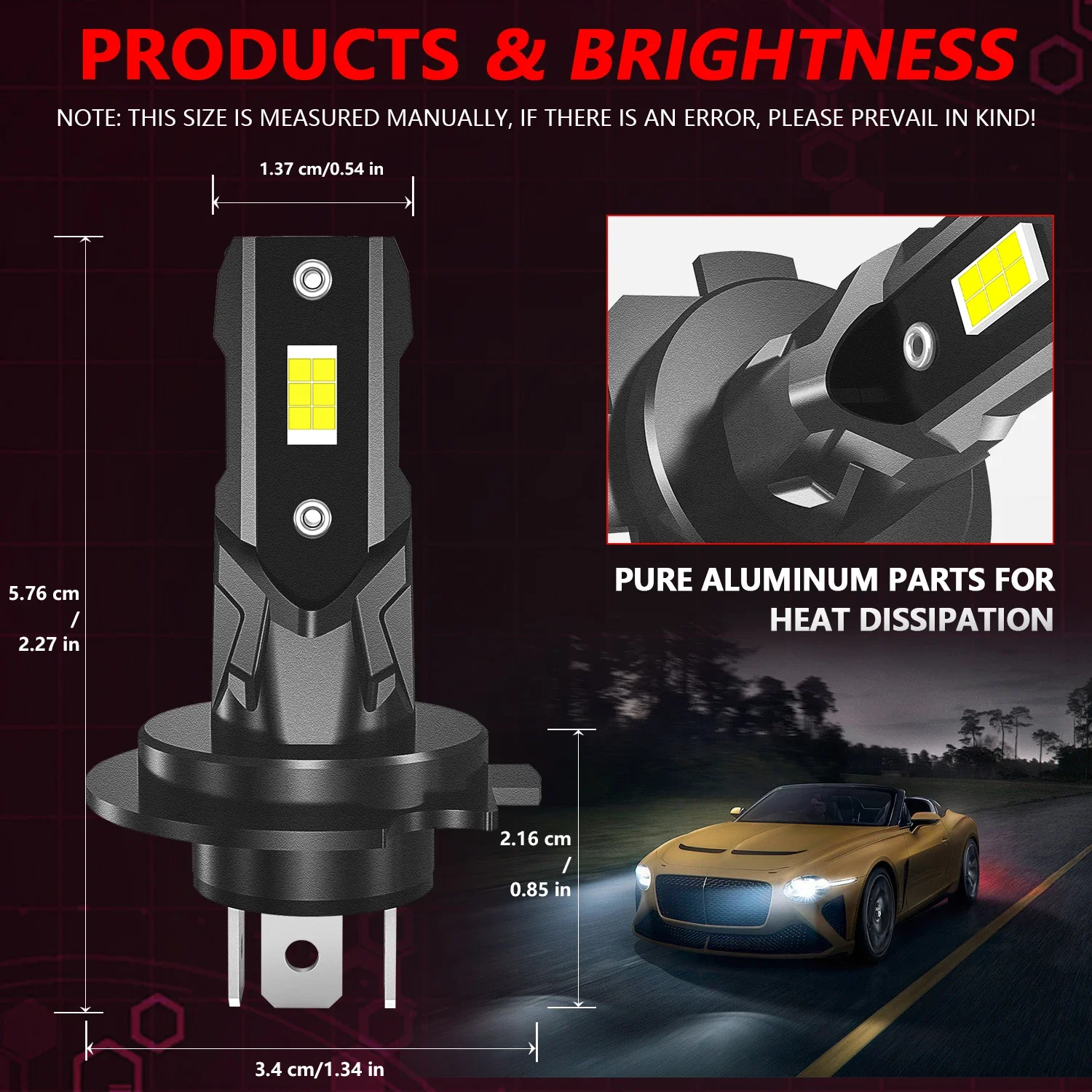 MONDEVIEW 2pcs Z04 Straight  Headlights H1 H3 H7 High Brightness LED Lights 6500K 40000LM 400W Car Daytime Running Lights