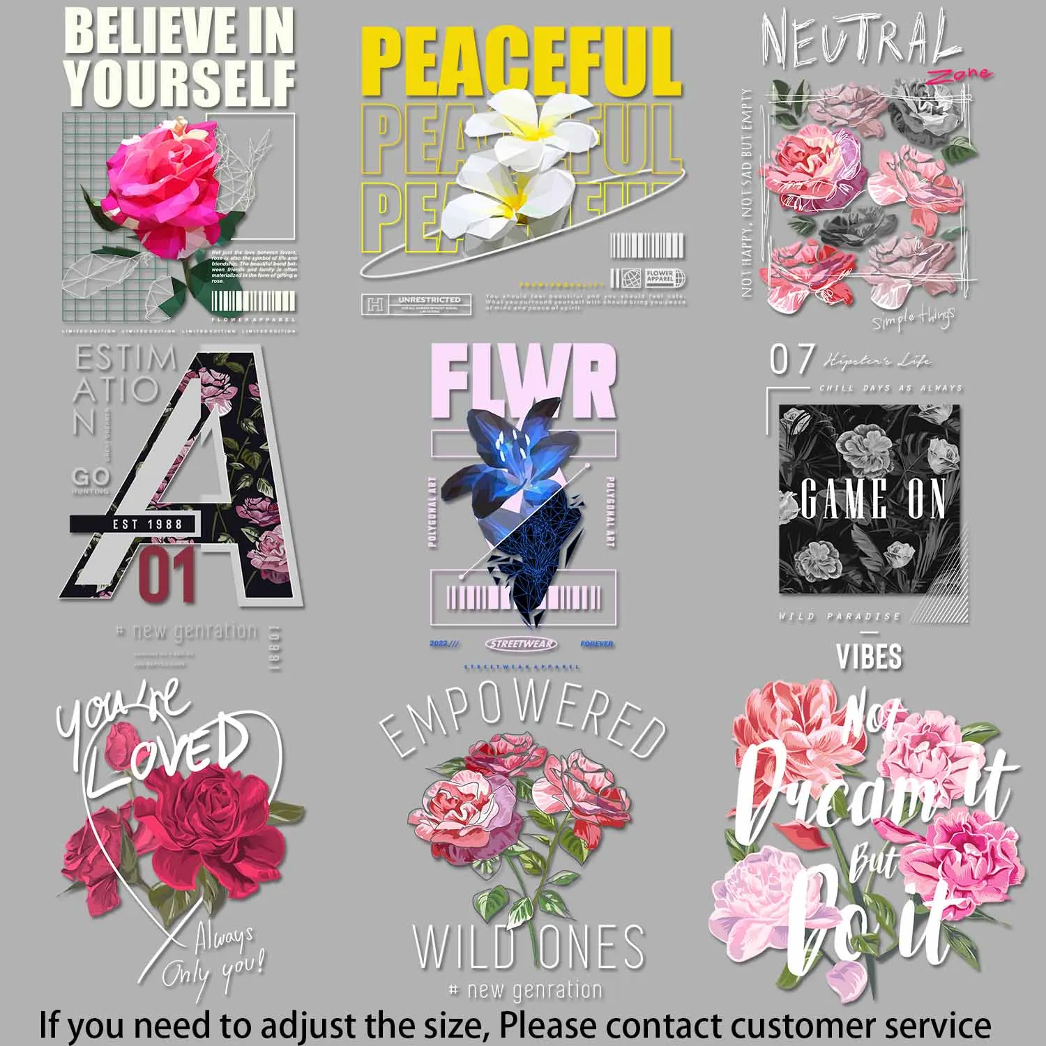 Iron-on Patch Positive Mind Believe in yourself Be Your Queen Colorful Flower Sticker on Clothes Durable Easy to Use DIY Craft