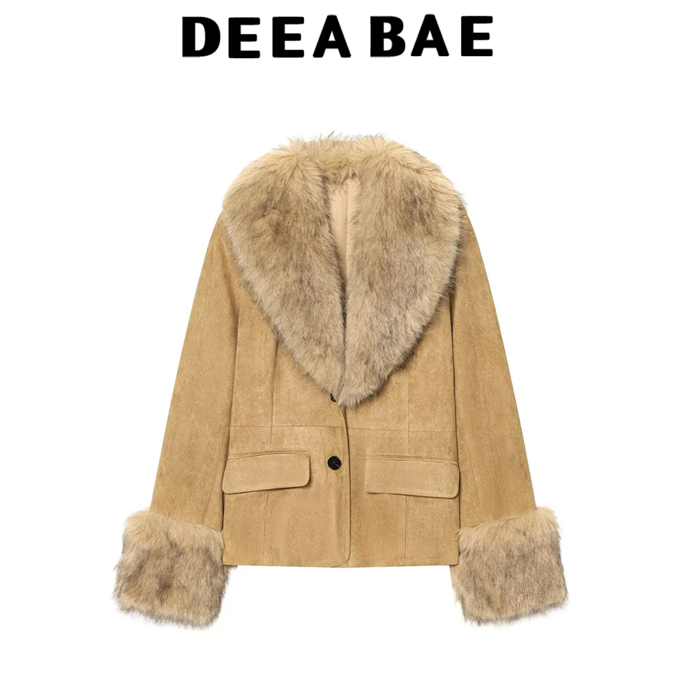 

DEEABAE Winter new women's clothing European and American fashion casual detachable fur collar suede suit jacket