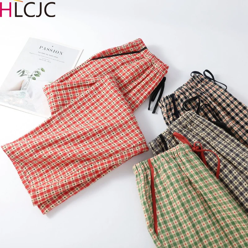 ผู้ชายคู่ใหม่กางเกงผู้ชายผ้าฝ้ายบางส่วนลายสก๊อตกางเกงหลวมBreathableสบายผู้หญิงกางเกงนอน