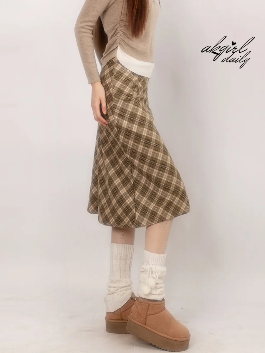 

Американская ретро-юбка в клетку с высокой талией, средней длины, с эффектом «рыбий хвост», осенне-зимняя новинка, женская модная одежда