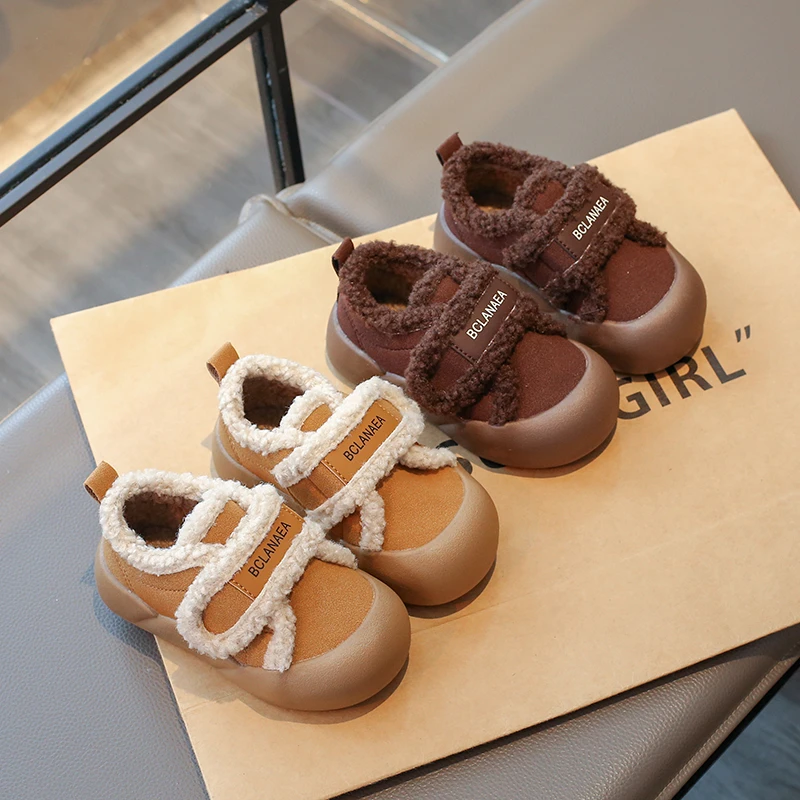 

Children's Cotton Shoes Winter Warm Shoes Children's Fashion Boots Hook Loop Casual Plush Shoes 23-36 Khaki Brown