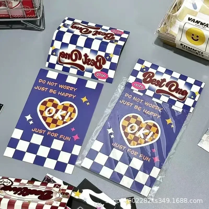 10 Sets American Vintage Checkerboard Card Head Card Back Y2K Kpop Idol 3-inch Photo Card Packing DIY Decor Package Cardnorad