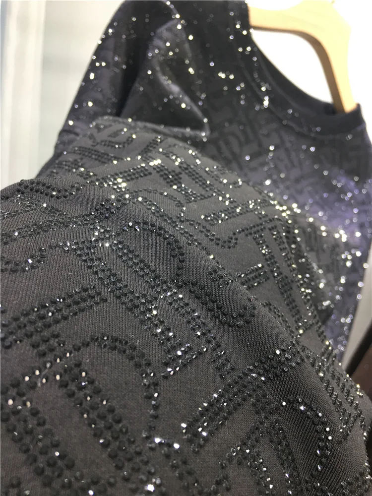 Sweat-shirt polaire à strass pour l'industrie lourde européenne, col rond, lettre ample, mi-long, polyvalent, tendance automne hiver