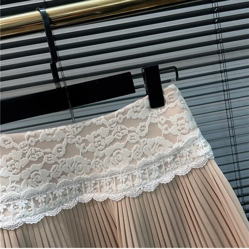 Letnie plisowane spódnice dla kobiet Koronkowy patchwork Jupe 2025 Faldas Mujer De Moda Cute Saia Y2k Estetyczna bandażowa kokardka Mini spódniczka
