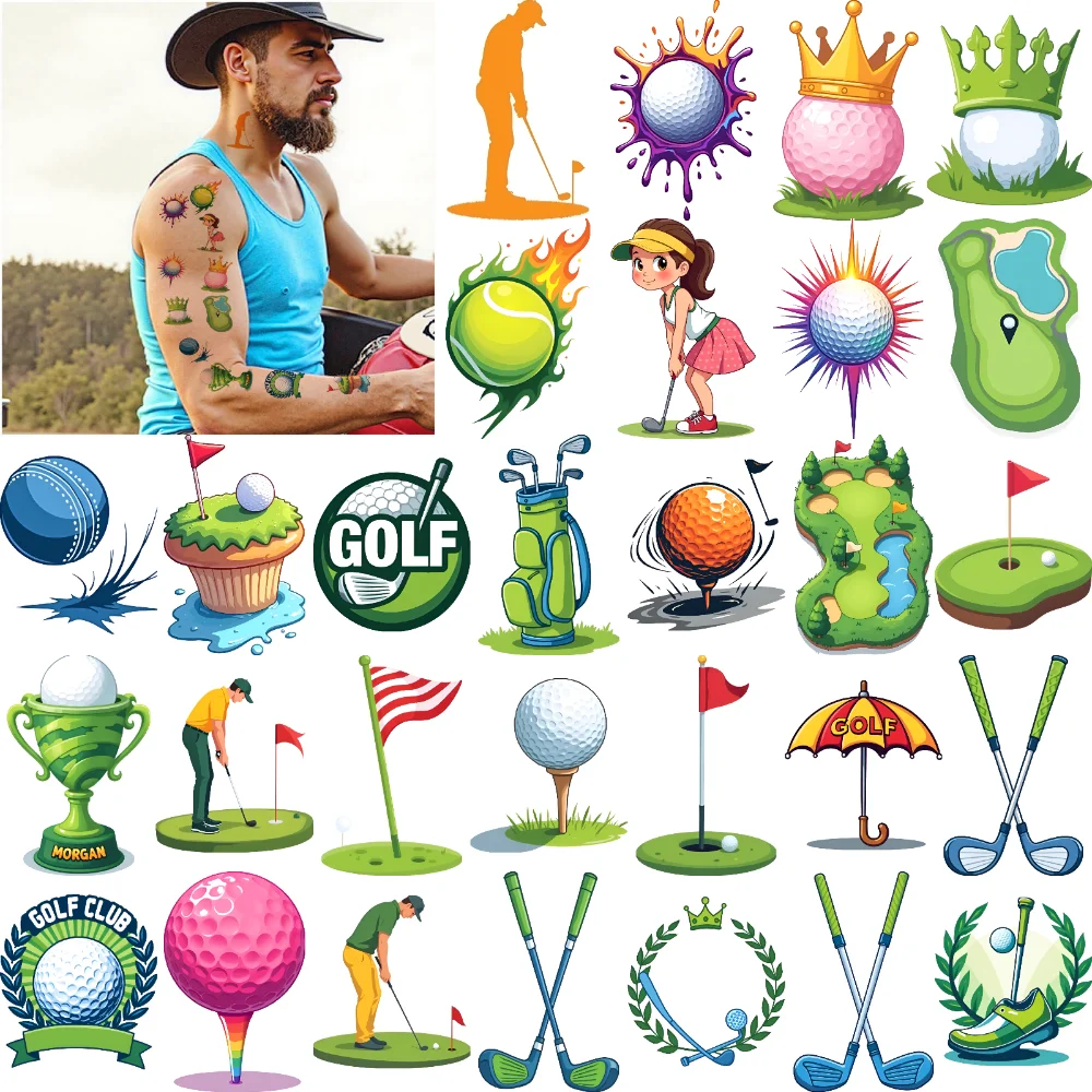 54 قطعة من ملصقات الجولف المؤقتة، ملصقات الجولف الكرتونية، ملصقات الوشم المؤقتة لأكتاف الكبار