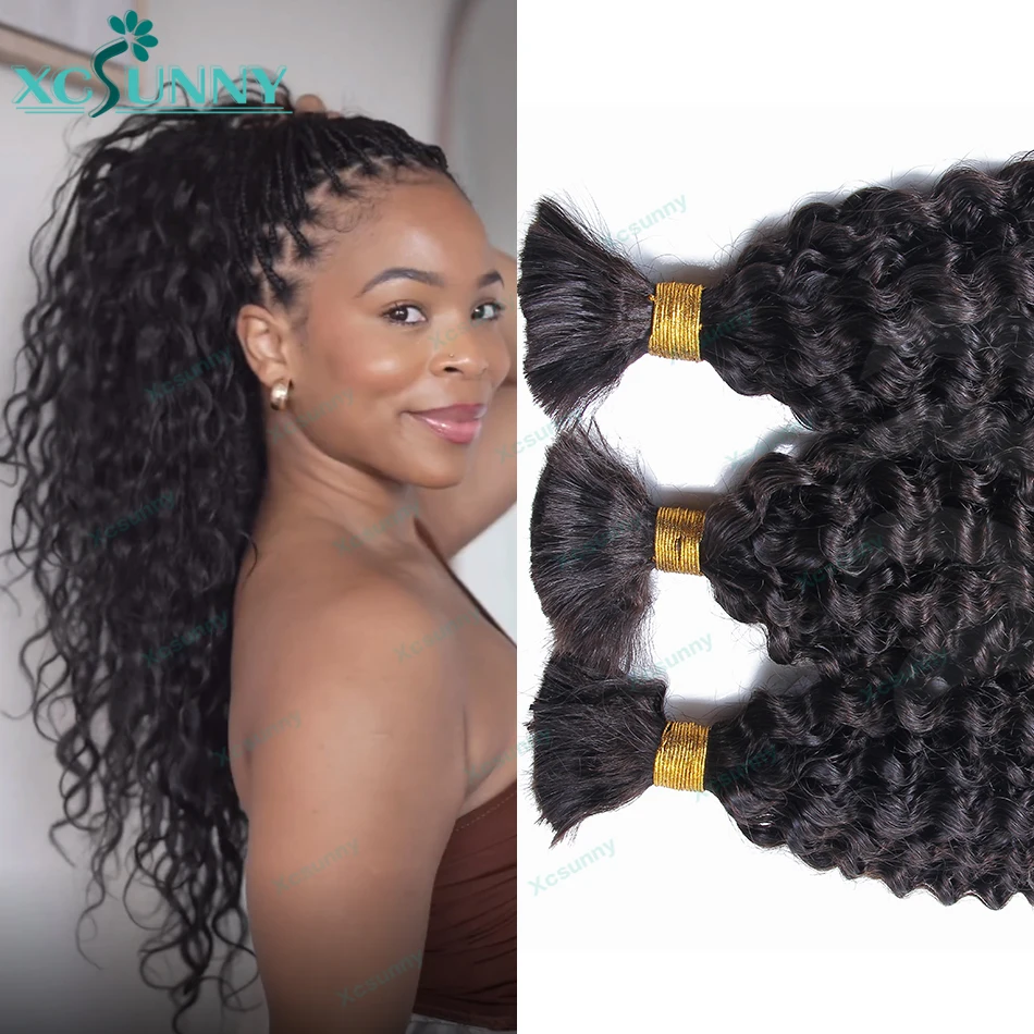 Extensiones de cabello humano sin trama para trenzar, cabello rizado de onda profunda, extremos completos, 3 piezas/5 piezas, venta al por mayor