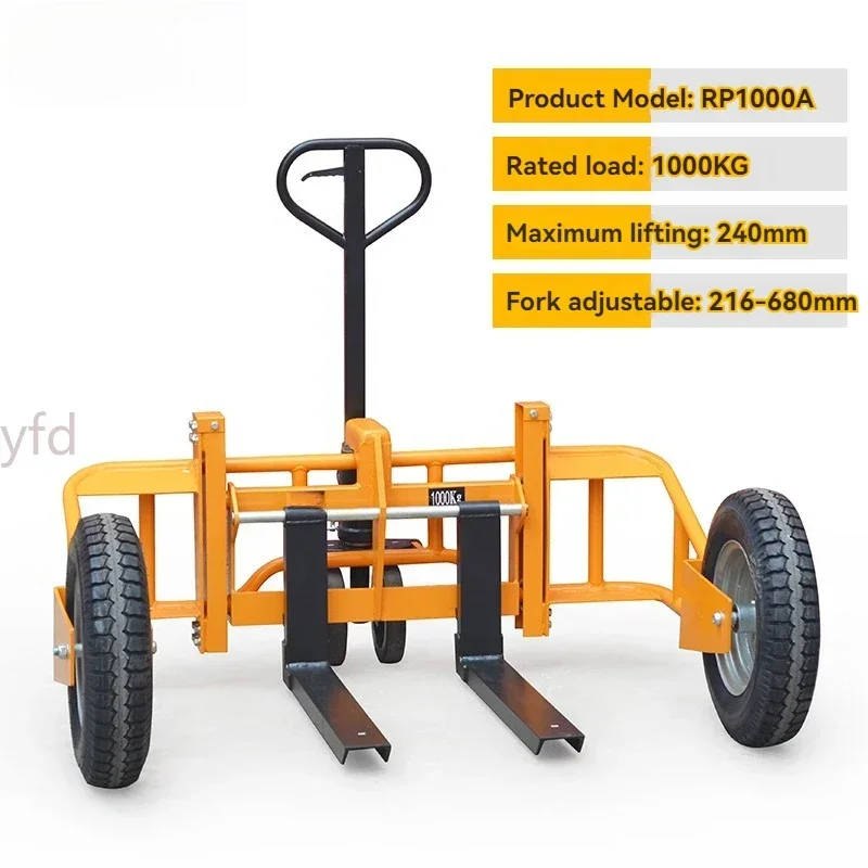 Mountain type manual hydraulic truck 1 ton outdoor off-road forklift wide leg inflatable rubber large wheel pallet truck