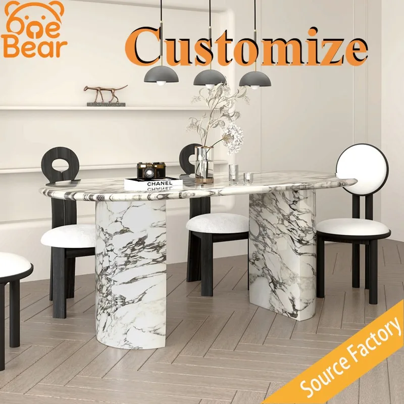 Customizable Exquisite Carved Marble Dining Table, Art Style Unique Dining Table for Villa Interior Decor