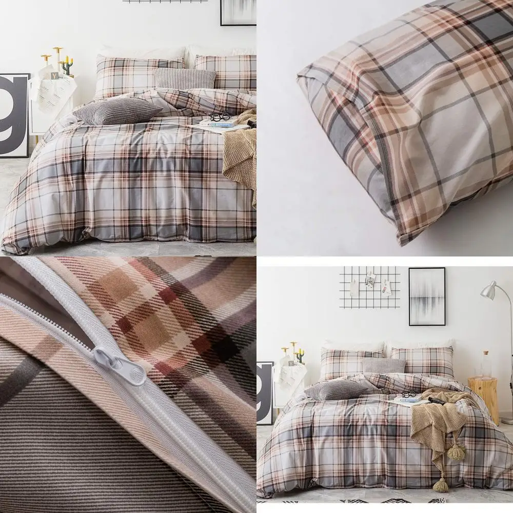 

Комплект постельного белья из 3 предметов: пододеяльник в клетку (караколь) из 100% хлопка, цвет хаки, 1 пододеяльник в клетку с застежкой-молнией и завязками, 2 наволочки