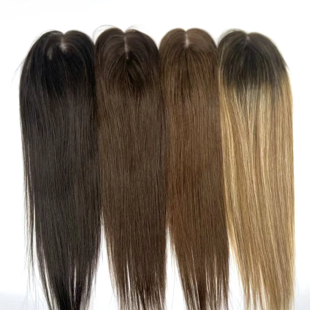 Hstonir Fine Mono Human Hair Toupee For Women Undervents In Front And Emples Clips In European Remy Hair Topper TP43