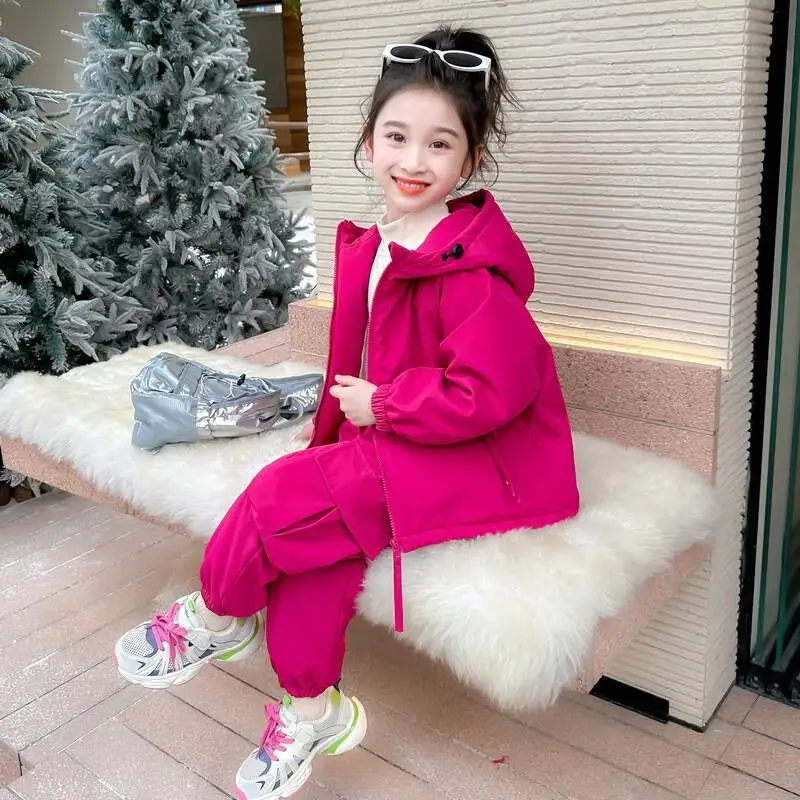 

Girl Winter Thicken Jacket Two-Piece Set Autumn Tops Coat Pants Sportswear Child Keep Warm Kawaii Fashion New Casual Clothing